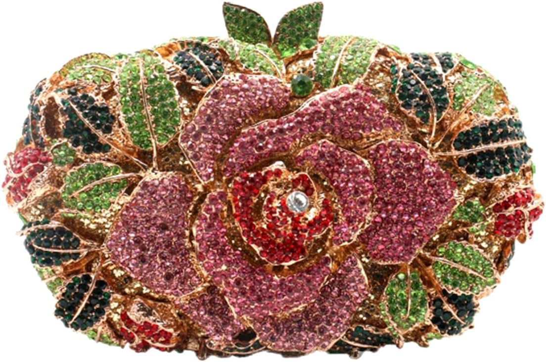 Rose Flower Crystal Purses Sparkly Rhinestone Evening Clutch for Women Wedding Party Cocktail Handbags