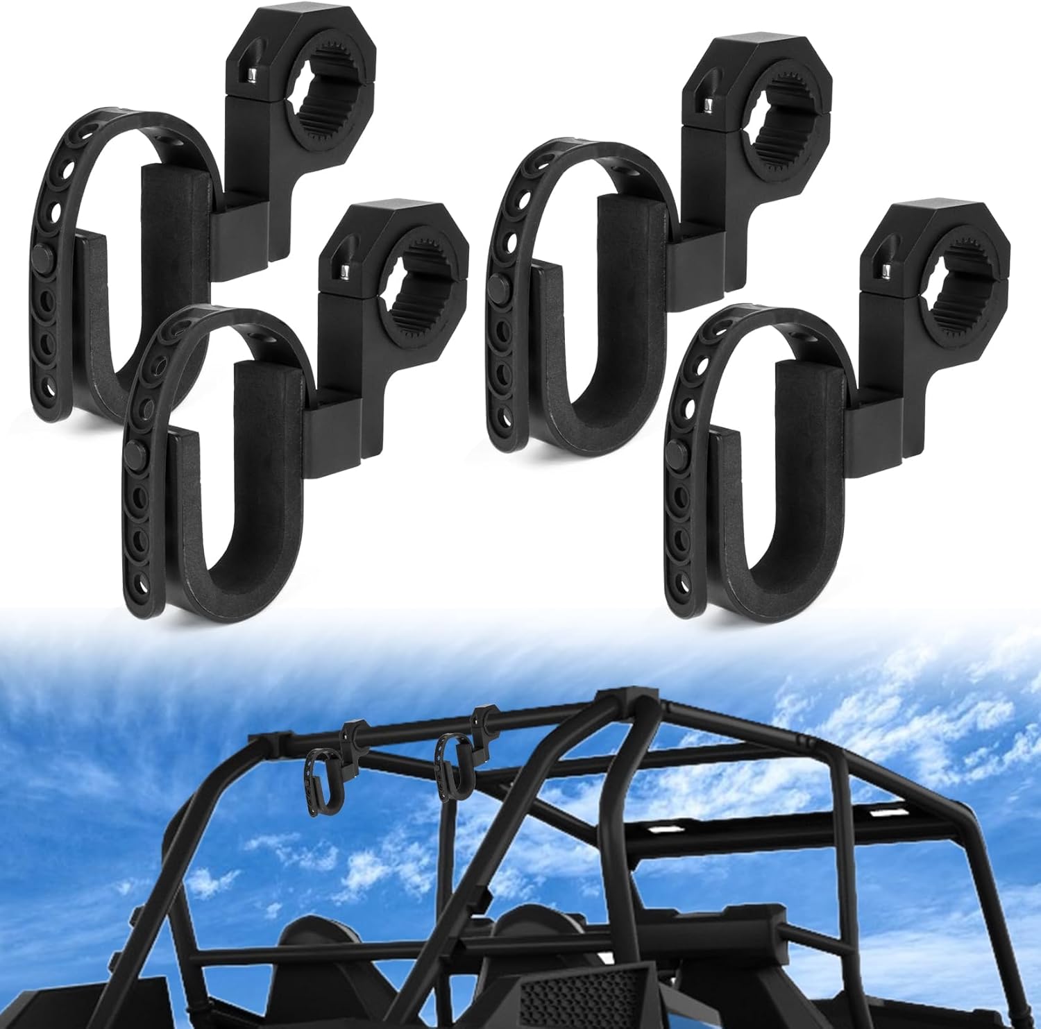 UTV Gun Rack Holder, PSLER Universal ATV Gun Rack Holder Mount with Rubber Gasket Roll Bar Tool Gun Racks Fits 1.0" 1.5" 1.75" 1.875" 2" Roll Bars Compatible with Polaris RZR Ranger (4PCS)
