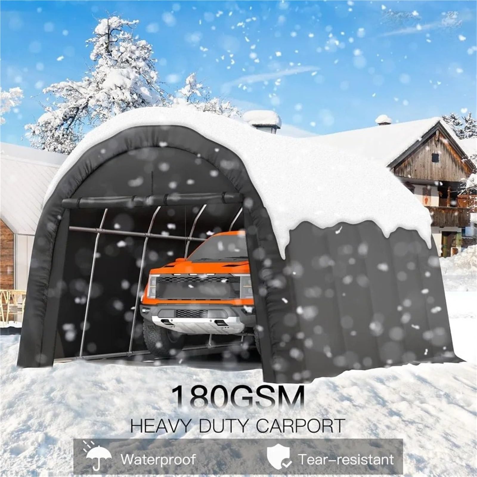 Tenda da Campeggio Posto auto coperto 12 X 20 FT Heavy Duty, Garage portatile con struttura interamente in acciaio e tetto rotondo, tettoia per auto anti-neve Riparo per Tenda da Campeggio