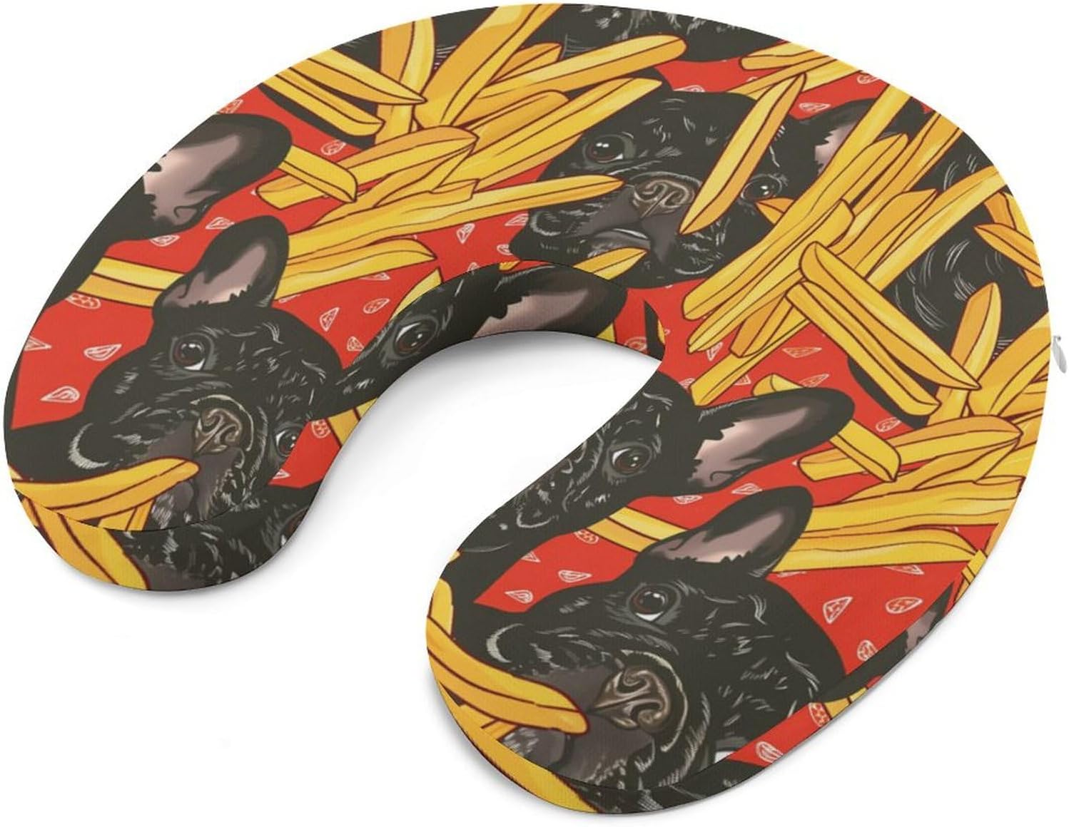 Bull Dog French Fries Funny Travel Pillow U Shaped Memory Foam Neck Pillows Portable for Flight Car Home Office