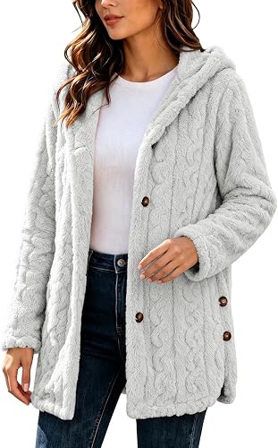 Fleece Jacket Women Hooded Button Down Fall Winter Warm Sweater