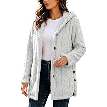 Womens Fuzzy Hooded Coat Cable Knit Button Down Winter Sherpa Jacket