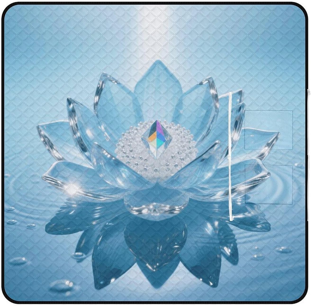 Lotus Flower Picnic Blanket 200x200cm, Foldable 2-in-1 Picnic Mat and Tote Bag Portable Waterproof Beach Mat Sandproof Outdoor Blanket for Park, Hiking, Beach, Camping, Travel