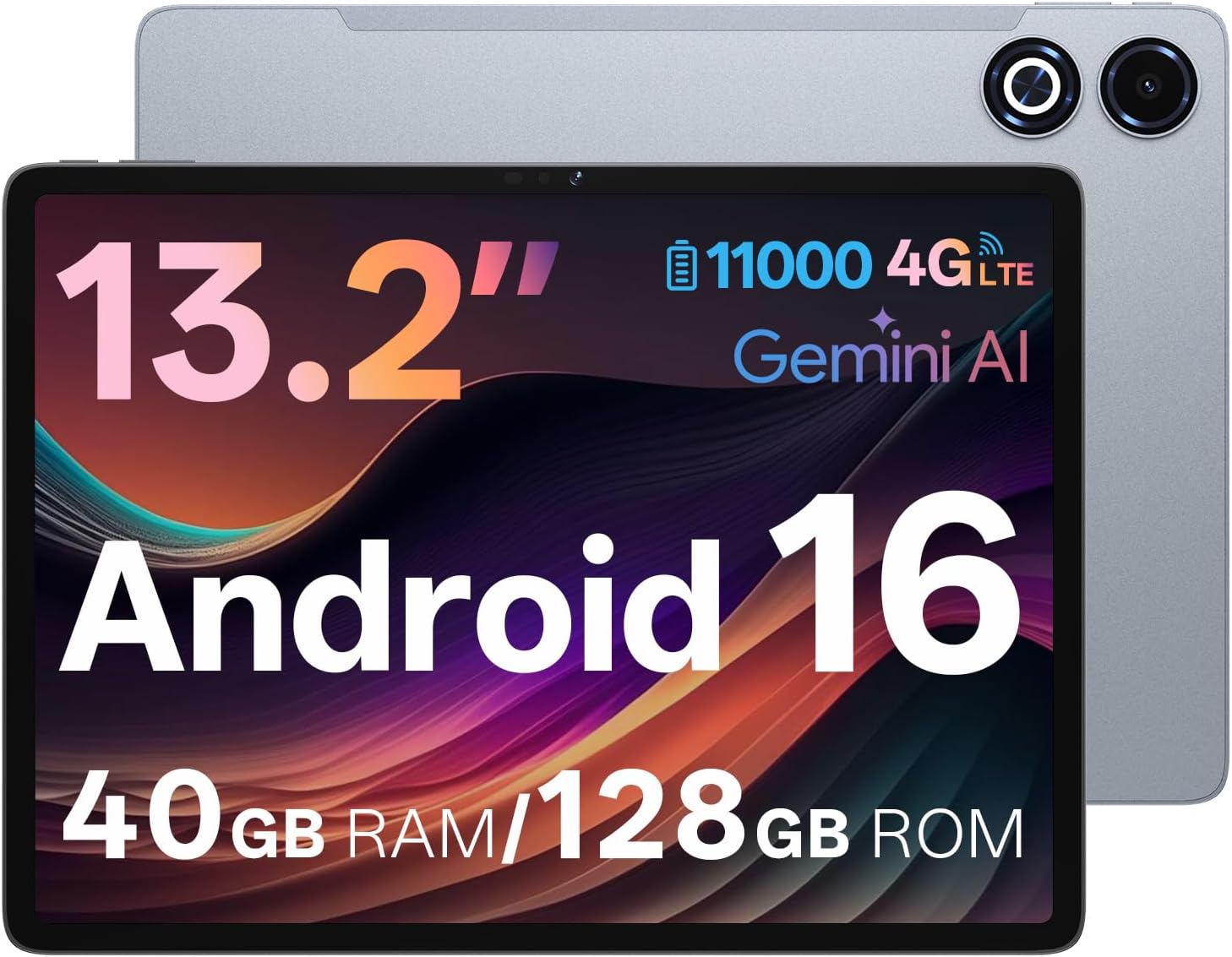 13 Inch Android 16 Tablet, 40GB+128GB+2TB Expand, 1600*2240 90Hz 𝟐𝐊 IPS Display, 11000mAh Battery+ 20W Fast Charging, Octa-Core Processor, Wi-Fi & BT5.0, 4G LTE, GPS, Large Screen Tablet with Case