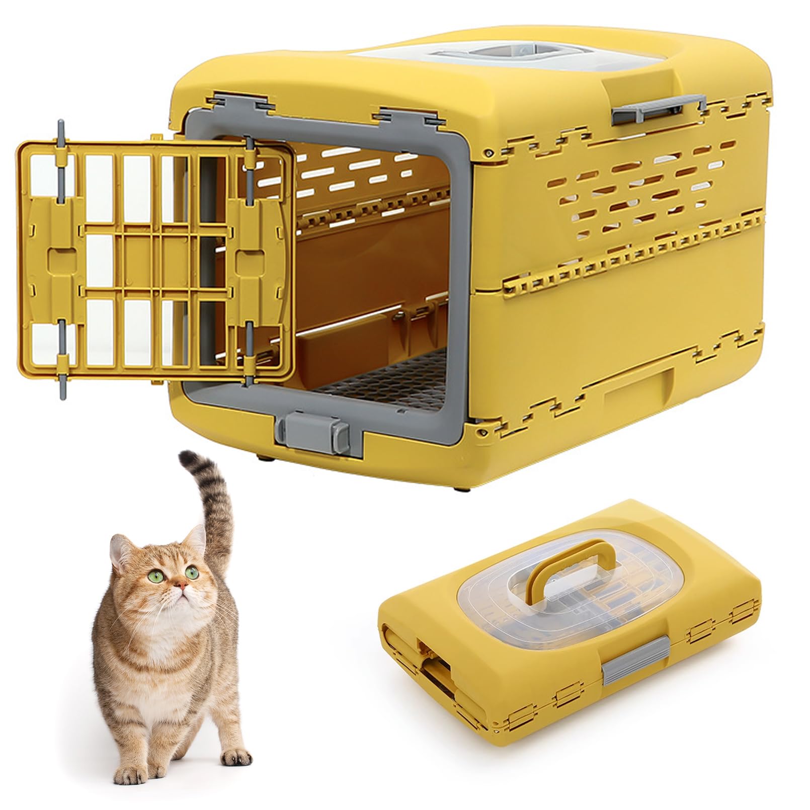 Apatal Collapsible Hard Cat Carrier 2Door Small 18" Yellow for sale
