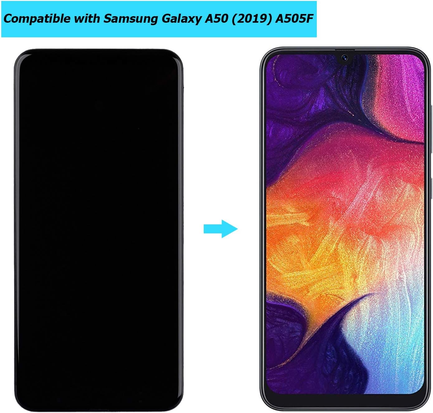 New AMOLED with Galaxy A50 A505 SM-A505F SM-A505U A50S 6.4" inch LCD Digitizer Touch Screen Assembly with Toolkit (Black)…