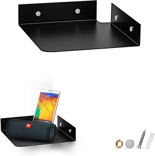 Miniatura 10 de BRAINWAVZ Pequeño estante esquinero de metal para cámaras de seguridad, monitores de bebé, altavoces, decoración del hogar y más, adhesivo universal