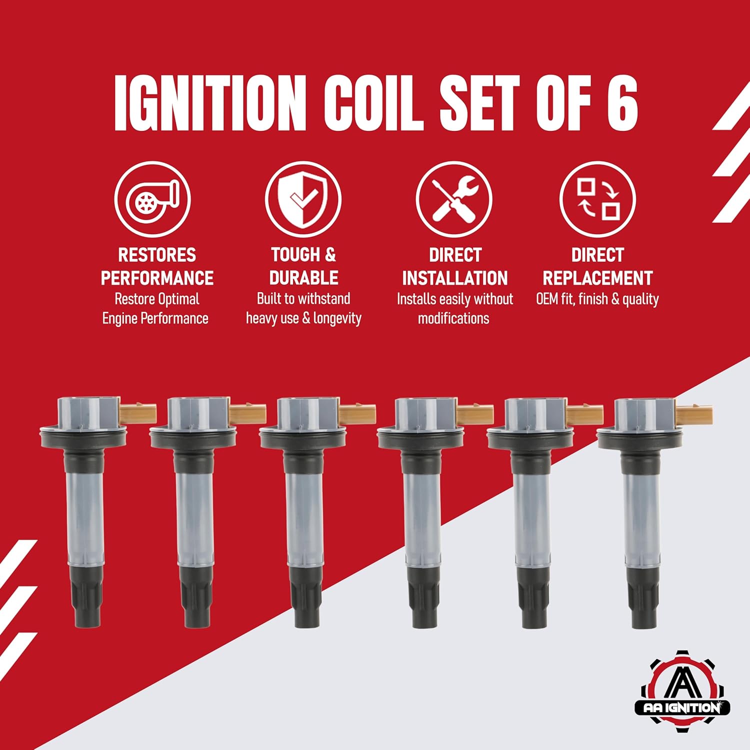 Ignition Coil Pack Set of 6 - Compatible with Ford, Lincoln V6 3.5L EcoBoost - Expedition, Explorer, F150, Flex, Police Interceptor Sedan, Taurus, Transit-150, MKS, Navigator - Replaces DG549, UF646