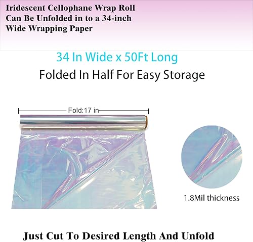 Vista 36 de CMFYHM Rollo de celofán negro iridiscente I de 34 pulgadas de ancho x 50 pies de largo, violonchelo colorido, perfecto para cestas, regalos