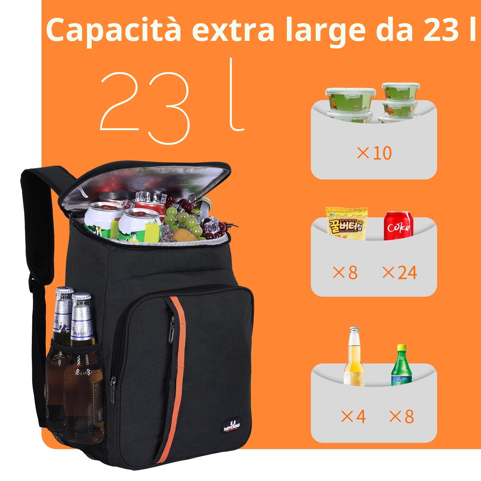 23L Zaino termico frigo, borsa frigo termica Porta Pranzo Zaino frigo termico portatile,mantiene il cibo caldo o freddo, gita di un giorno al parco, picnic, barbecue, eventi