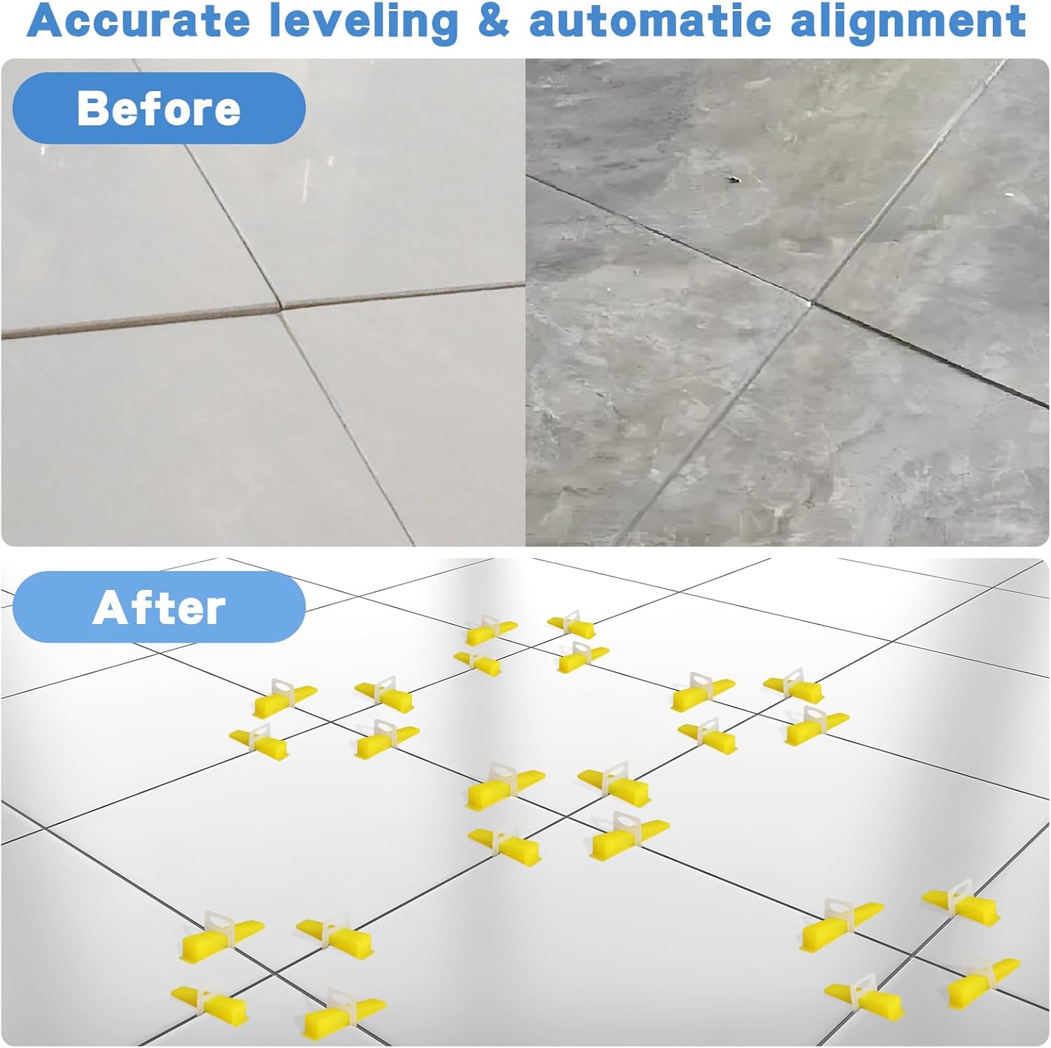 DGSL Tile Leveling System with Rubber Mallet and Tile Plier - 1000-Piece Tile Spacers 1/8 Inch Tile Clips and 200-Piece Reusable Wedges Tile Leveling Tools for Tiles and Stone Installation