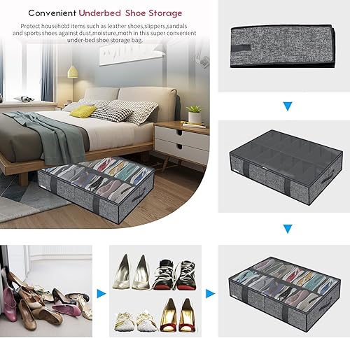 Miniatura 6 de Organizador grande de almacenamiento de botas y zapatos para debajo de la cama, juego de 2 (14 + 4 pares), caja contenedora de zapatos de tela 1