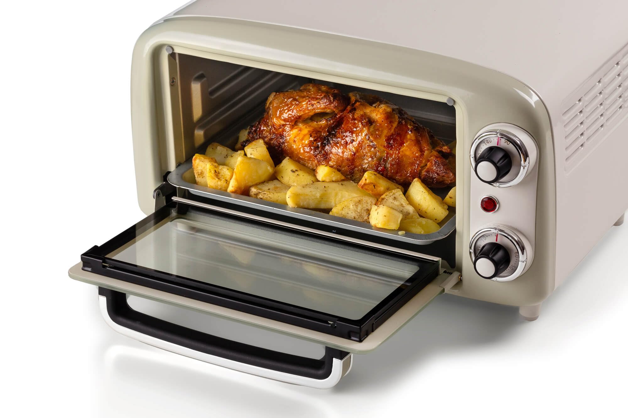Ariete 3919 Vintage Minibackofen, 10 L, 800W, 230°C, 60-Minuten-Timer, Edelstahl-Grill, Doppelverglasung, Beige