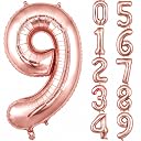 Rozi Decoration 32" Inch Rose Gold 9 Number Foil Balloons Pack of 1 Pcs | 9th Anniversary Decoration | Happy 9th Birthday Balloons | 9 Year Birthday Decoration gallery image