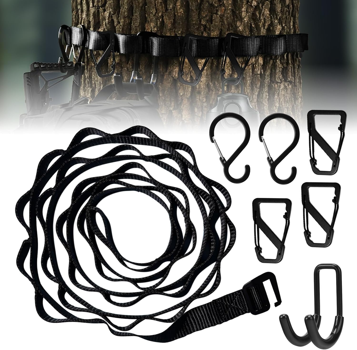 Tree Stand Strap Hangers with Metal Hooks, Bow Hangers for Hunting, Lightweight Removable Hook, Hunting Gear for Camping, Hiking