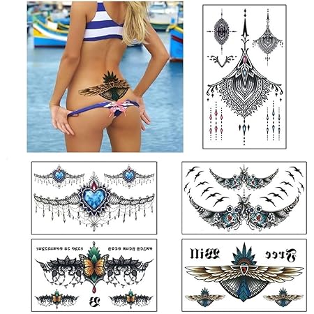 Amazoncom Large Tattoos Fake Temporary Jewelry Body Tattoos Art Stickers For Women Men Teens Viwieu 3d Realistic Girls Chest Temporary Tattoos 5 Sheets Water Transfer Body Tattoos Beauty