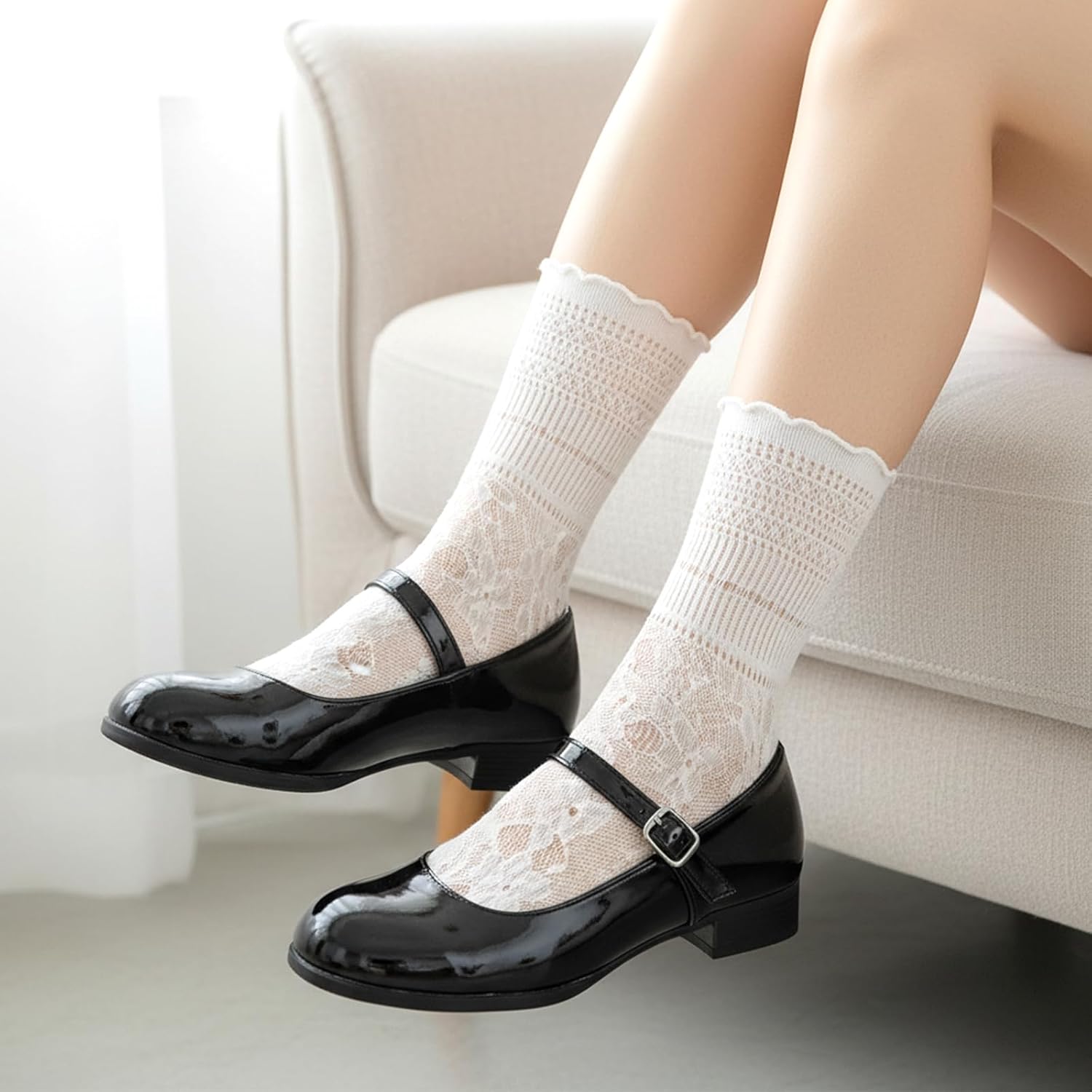 3Pairs Ruffle Crew Socks Women, Girly Scalloped Lettuce Ankle Sock, Lace Casual Cute Breathable Knit Lettuce Trim Frilly Socks