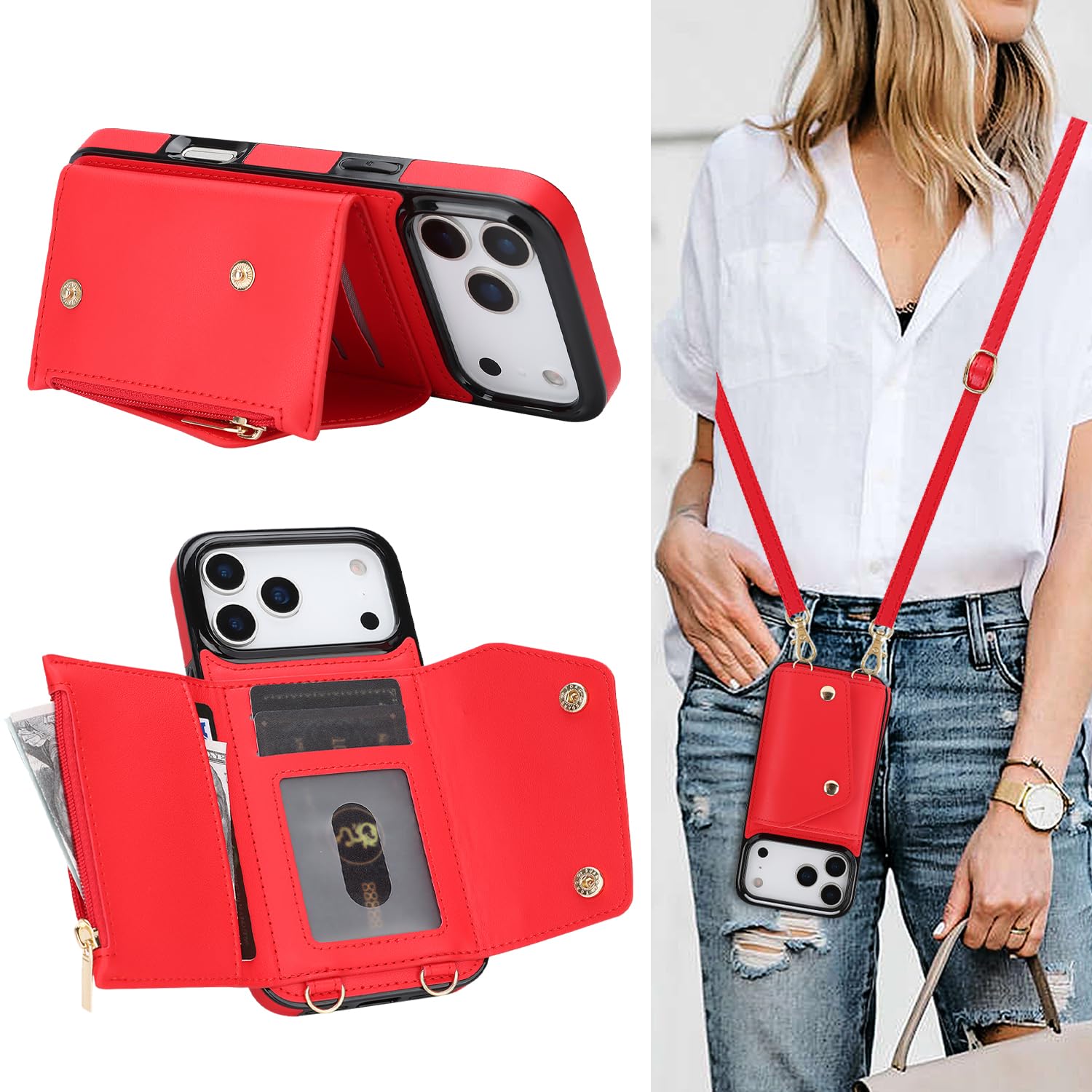 Crossbody Wallet Case for iPhone 18 Pro /17 Pro,Red
