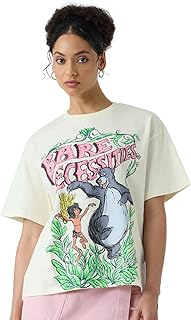 The Souled Store Official Disney: Bare Necessities Women and Girls Short Sleeve Round Neck White Graphic Print Cotton Over Price In India