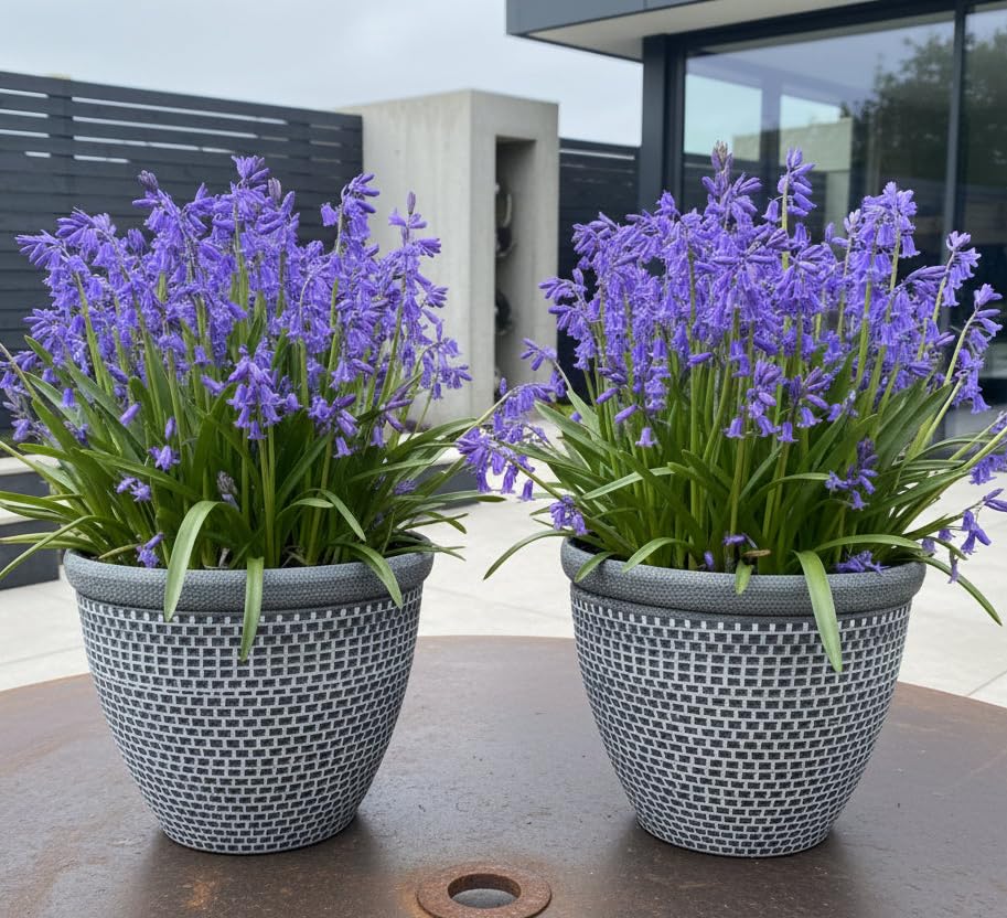 2 x Brick effect polyresin flower garden plant pots (Black and White, Large)
