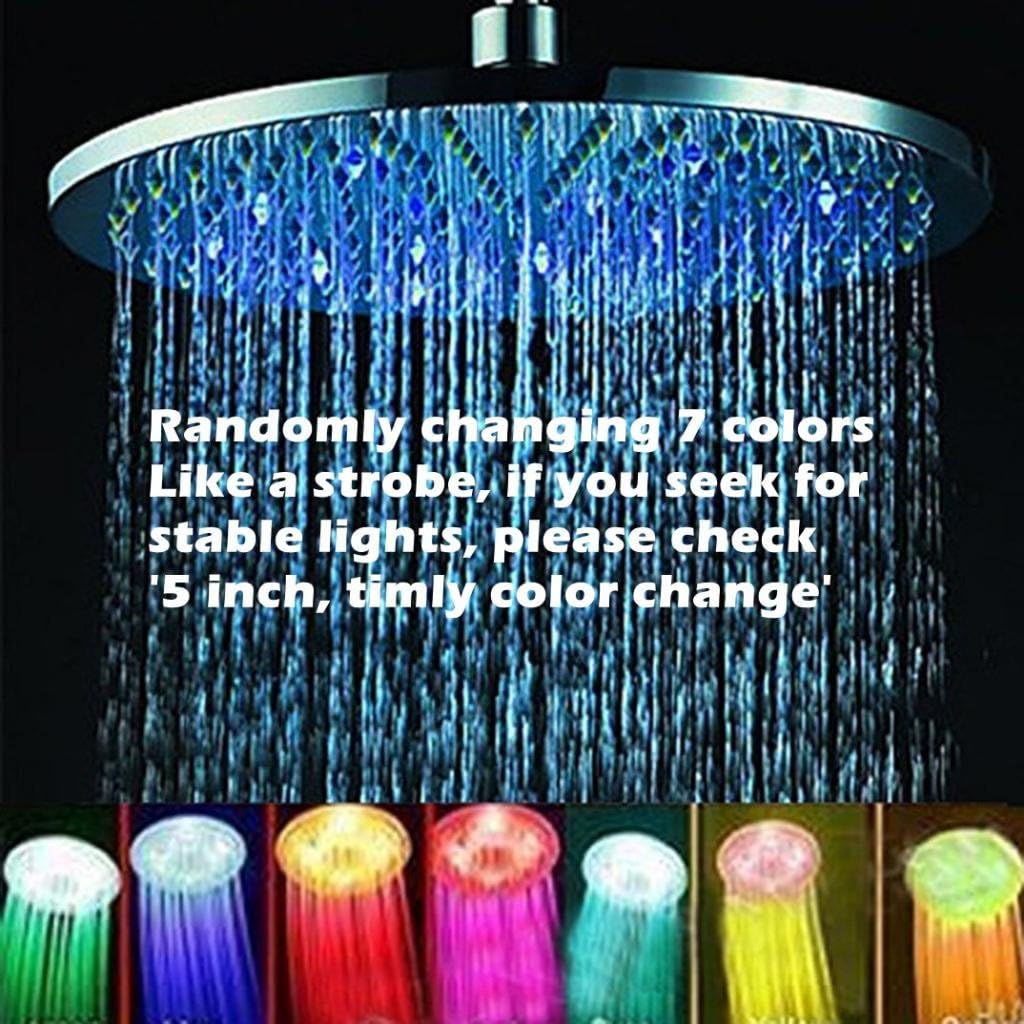 8 Inch 7 Color LED Shower Head Romantic Rain Shower, ABS Chrome Surface, Strobe Light Like Party, Add Fun to Shower