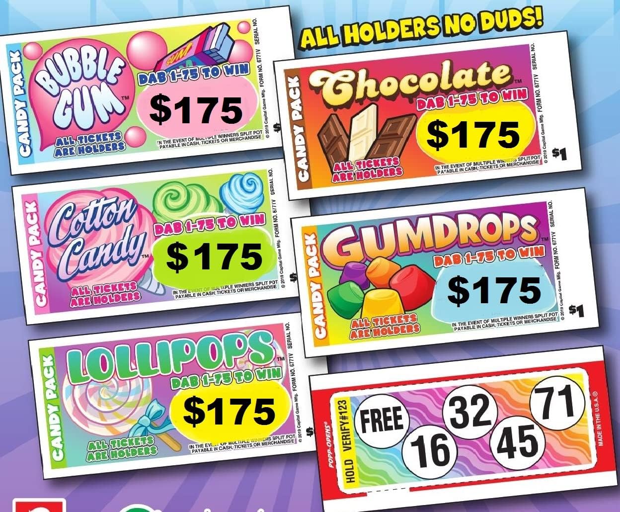 Candy Pack 175 Bingo Pull Tab Event Game, All Tickets