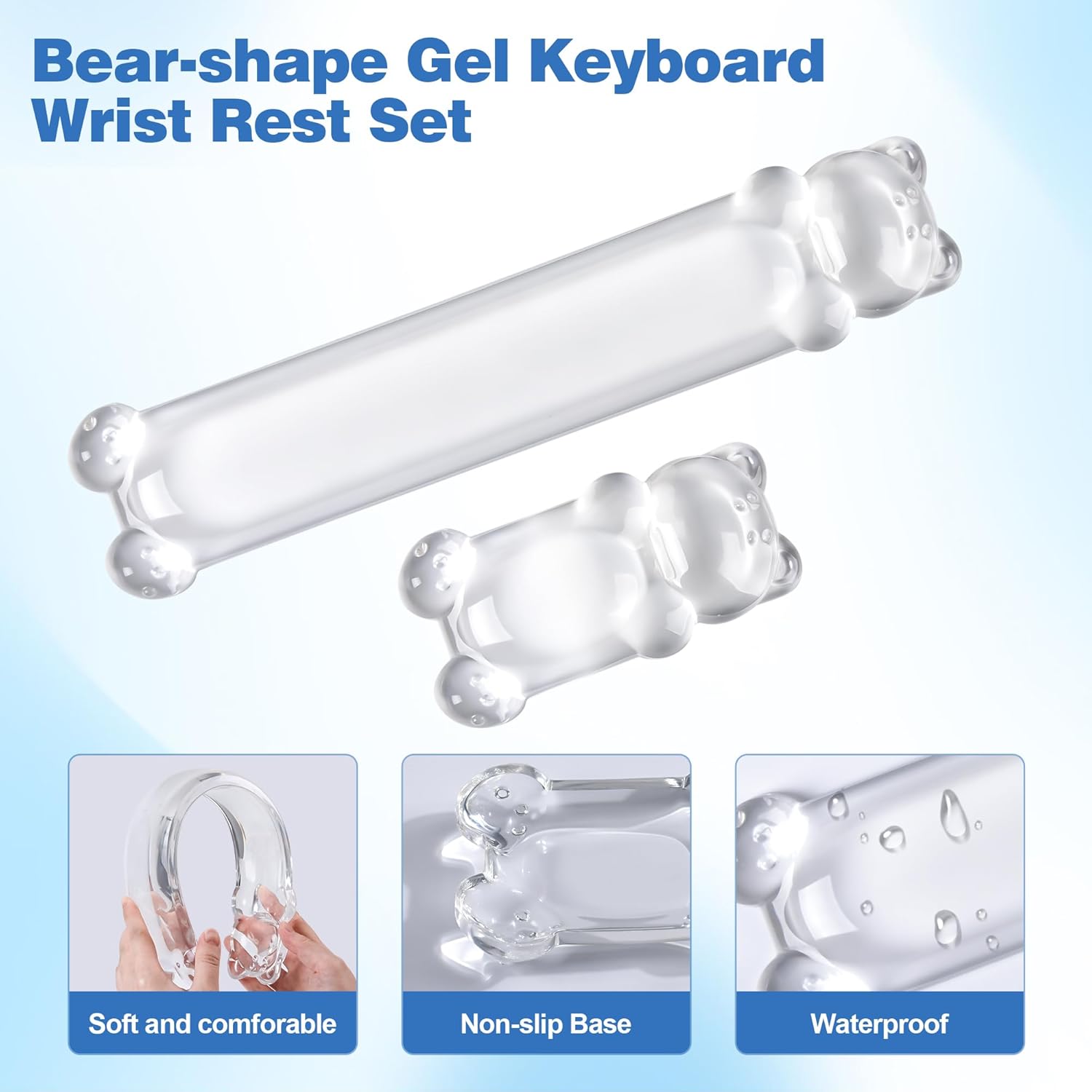 16.9inch Computer Keyboard Stand for Desktop, Gel Keyboard Wrist Rest Set for Ergonomic Typing, Comfort & Support for Office, Work, Gaming (Cute White Bear)