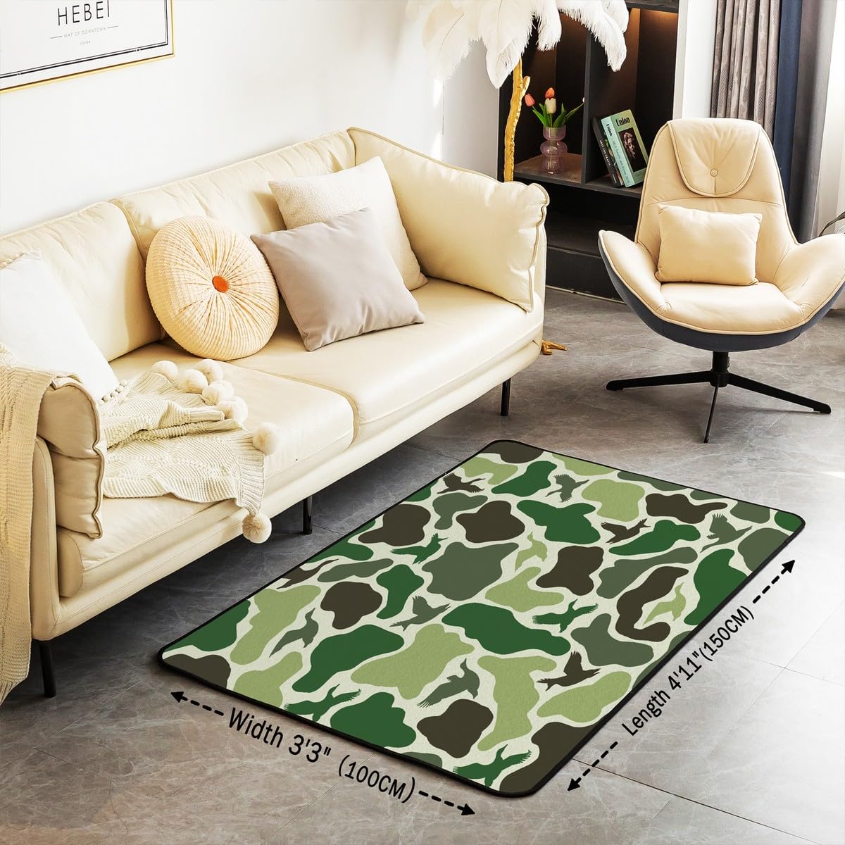 Homewish Dywan krzyżówki 100 x 150 cm polowanie na kaczki dywany do salonu zielony kamuflaż armia dom dekoracyjny dywan las moro zwierzęta wzór wewnętrzna mata podłogowa