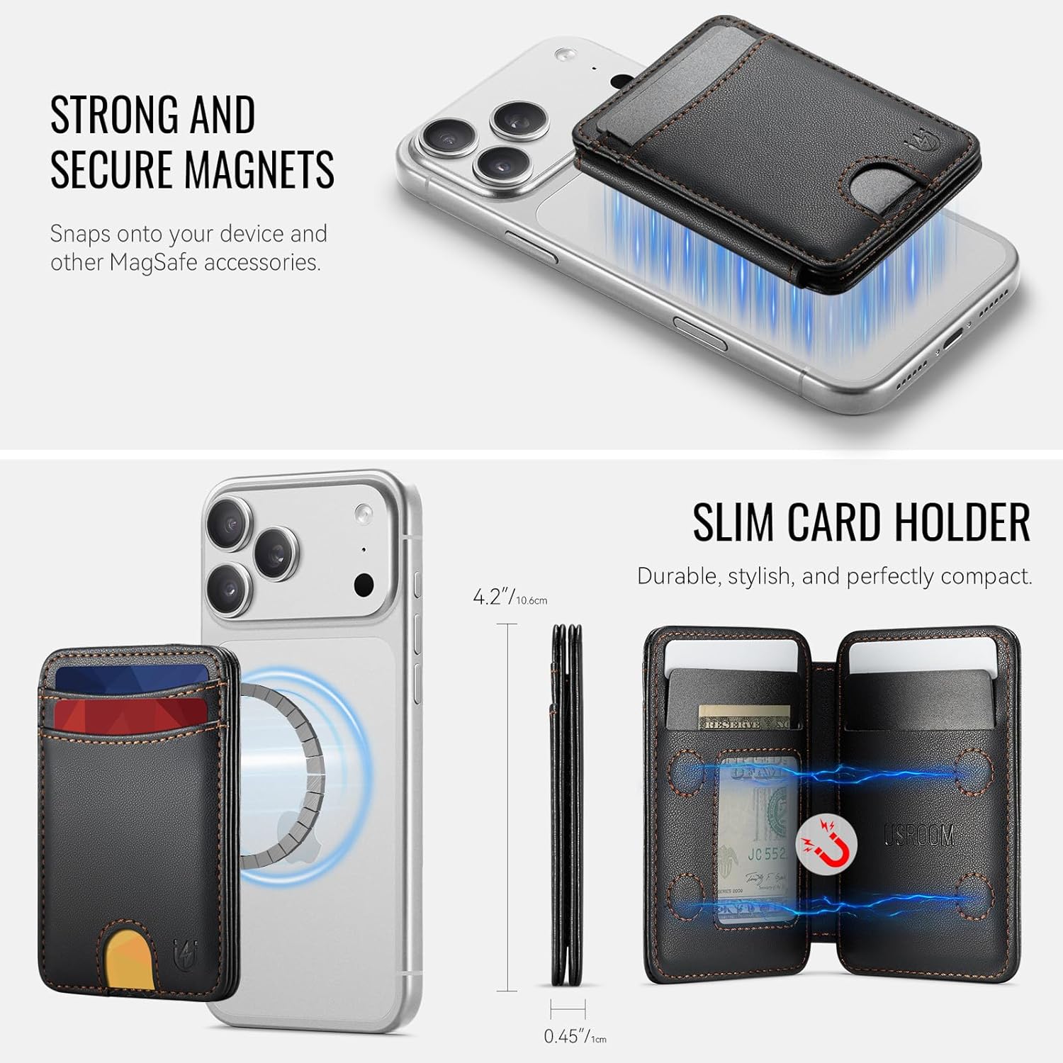 for Magsafe Wallet Magnetic RFID Blocking Card Holders, PU Leather Strong Magnet Phone Wallet Compatible with Magsafe Phones and Cases for iPhone 17/16/15/14/13/12/ Pro/Max/Plus, Black - Image 5