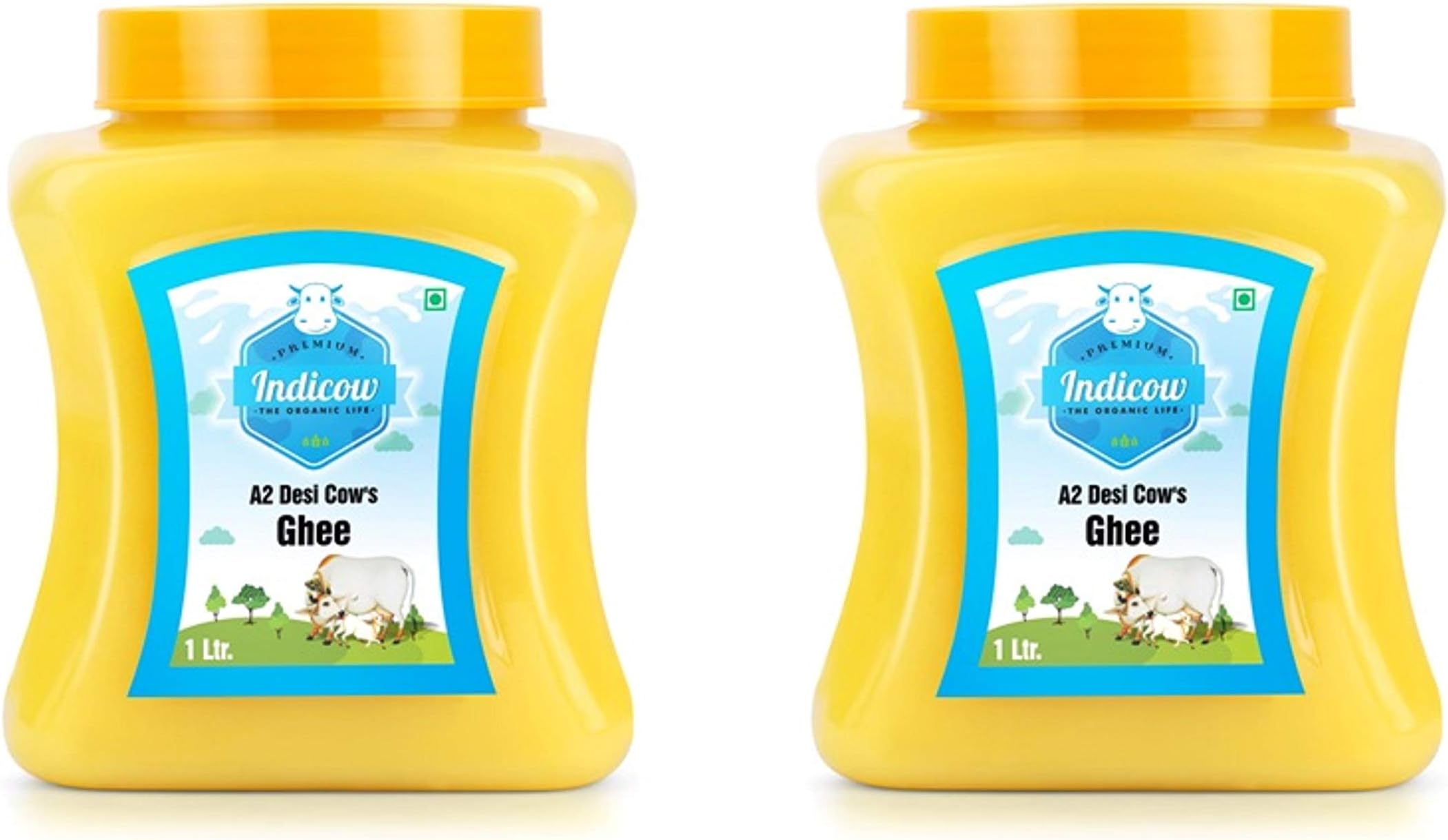 Indicow Organic Dairy Foods A2 Desi Cow Ghee Recognized by Startup India (2 Packs of 1 L)