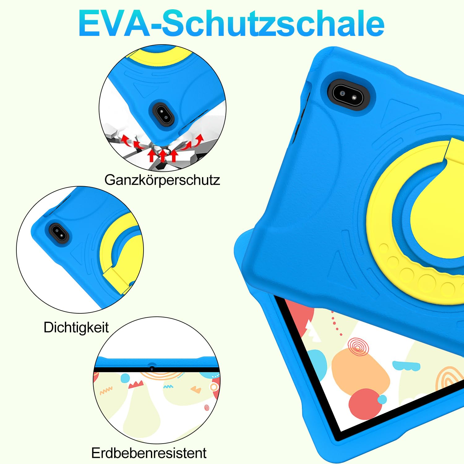 2026 Neueste Kinder Tablet 10 Zoll Android mit 5G WiFi 6, 20 GB RAM+128GB ROM(TF 2TB),Kindersicherung, 6000mAh, BT 5.0,Octa-Core, Widevine L1, 1280*800,GMS Certified Kids Tablet mit Eva Case-Blue