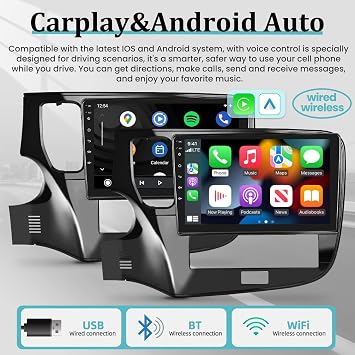 NHOPEEW 2+64G 10.1 inch Android Car Stereo for Mitsubishi Outlander 2018-2021 with Wireless Carplay and Android Auto Touchscreen Bluetooth Radio with GPS WiFi HiFi + AHD Backup Camera and Mic