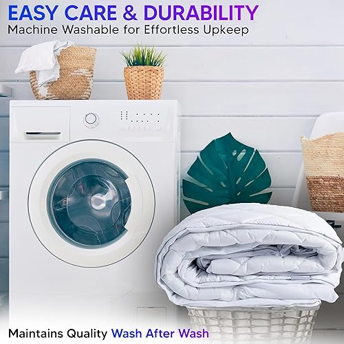 Miniatura 8 de Protector de colchón impermeable acolchado tamaño Queen con falda elástica y bandas de anclaje con bolsillo profundo de hasta 15 pulgadas, sin