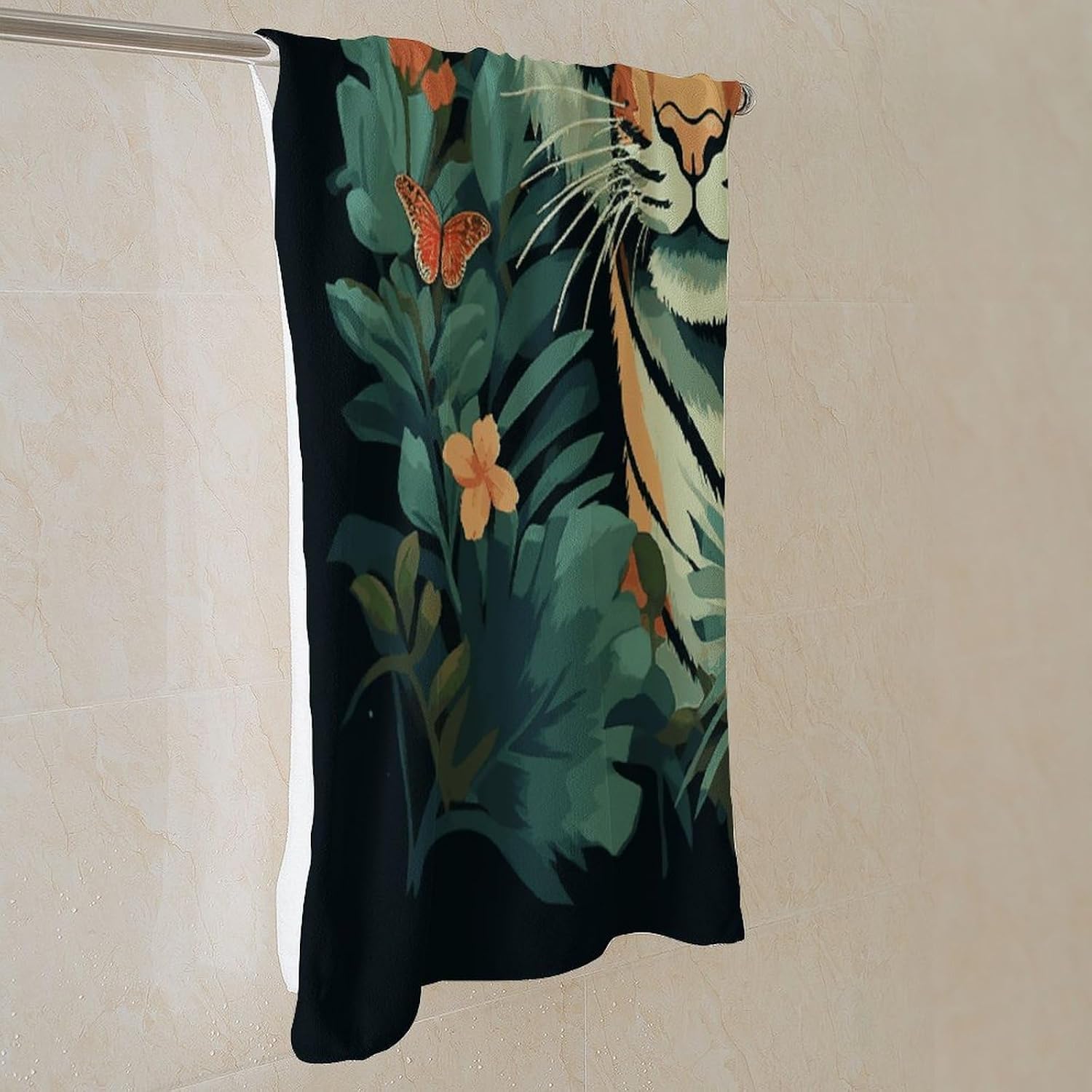 Butterfly and Tiger Towel Vacation Accessories Essentials Soft Lighterweight，Bath Towel for Adults Women Men，Bath Towels Gift for All Occasions, Machine Washable.