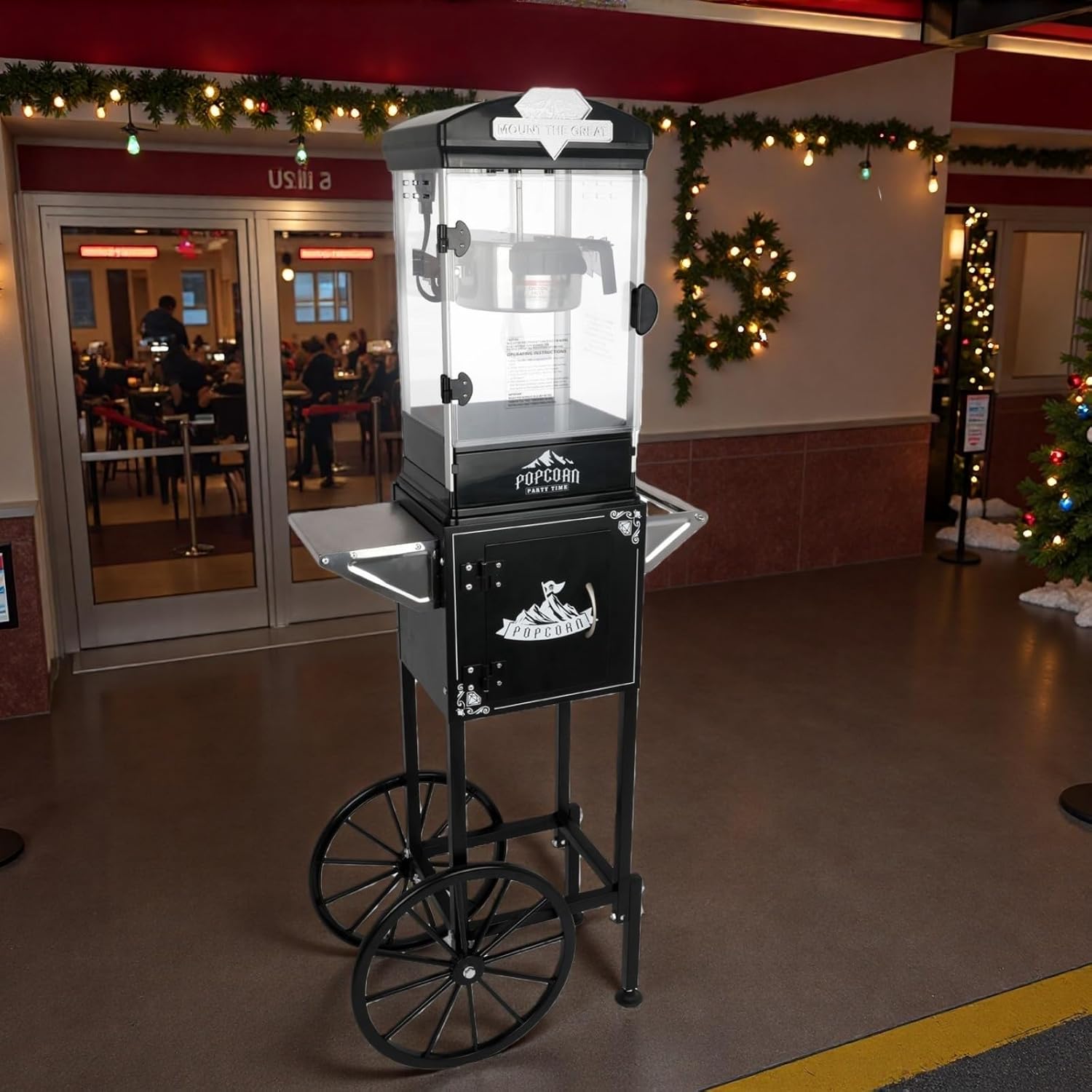 Popcorn Machine with Cart, 10 Oz Kettle, Mobile Popcorn Maker for 64 Cups per Batch, Nostalgia Professional Cart with Simple One-Touch & 3 Spoons, Movie Night Supplies for Home, Red