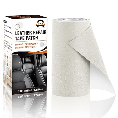 OAZ Cinta de reparación de cuero autoadhesiva, parche de reparación de cuero de 4 x 63 pulgadas para muebles, kit de reparación de cuero para