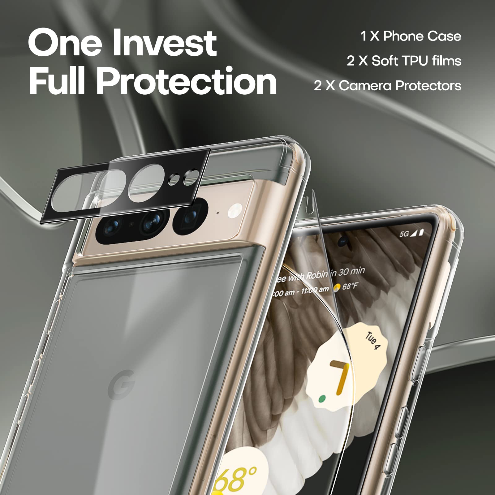TAURI Kit 5 In 1 Per Google Pixel 7 Pro – Cover Anti-ingiallimento, 2 Pellicole TPU Schermo, 2 Pellicole Fotocamera, Grado Militare - 4