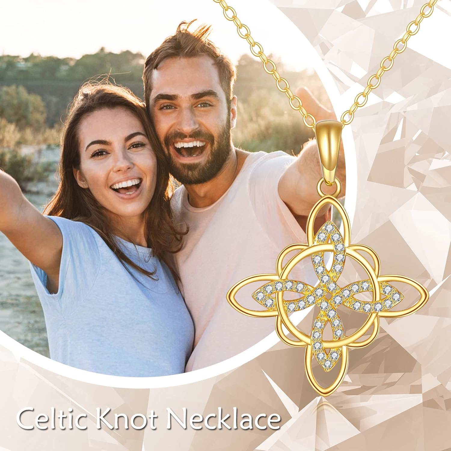 KECHO 14K Solid Gold Witches Knot Necklace for Women Good Luck Irish Celtic Triquetra Trinity Knot Pendant Jewelry for Women - Image 5