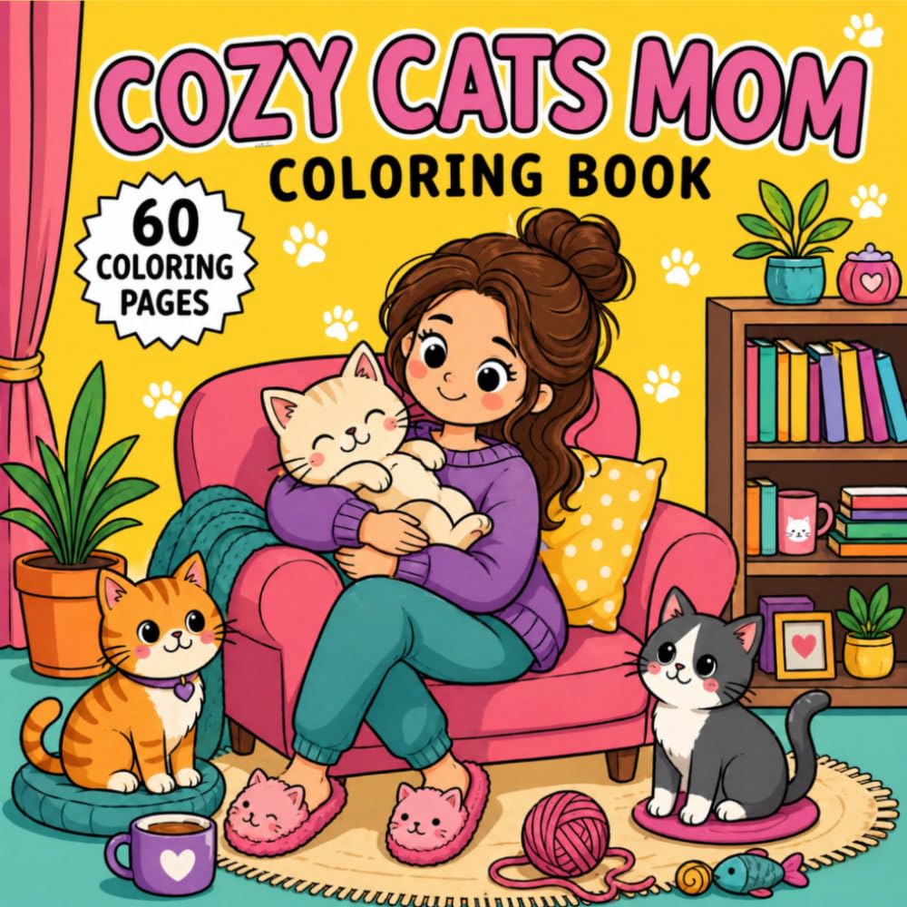 Cozy Cat Mom Coloring Book For Adults And Teens. Bold and easy.: Cute and Relaxing Cat Lover Designs with Cozy Home Scenes, Sweet Kitties, Self-Care ... Fun (Cute & Cozy Cats Coloring Collection)