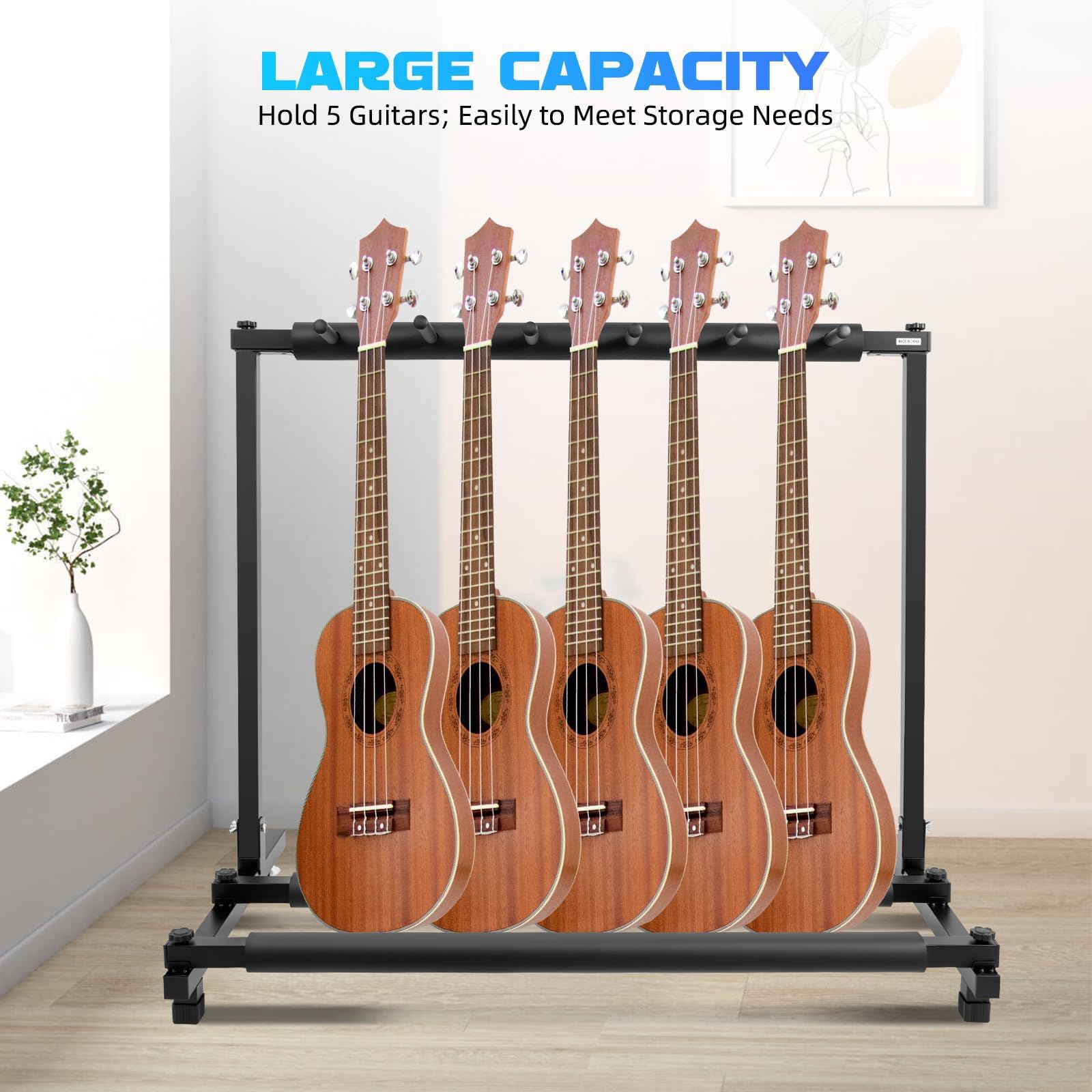 Gitarrenständer, 5 Halter, faltbares Gestell mit Fußpolstern, Universal-Display-Rack, tragbarer Organizer mit Anti-Kollisions-Schwamm für Gitarren und Bass