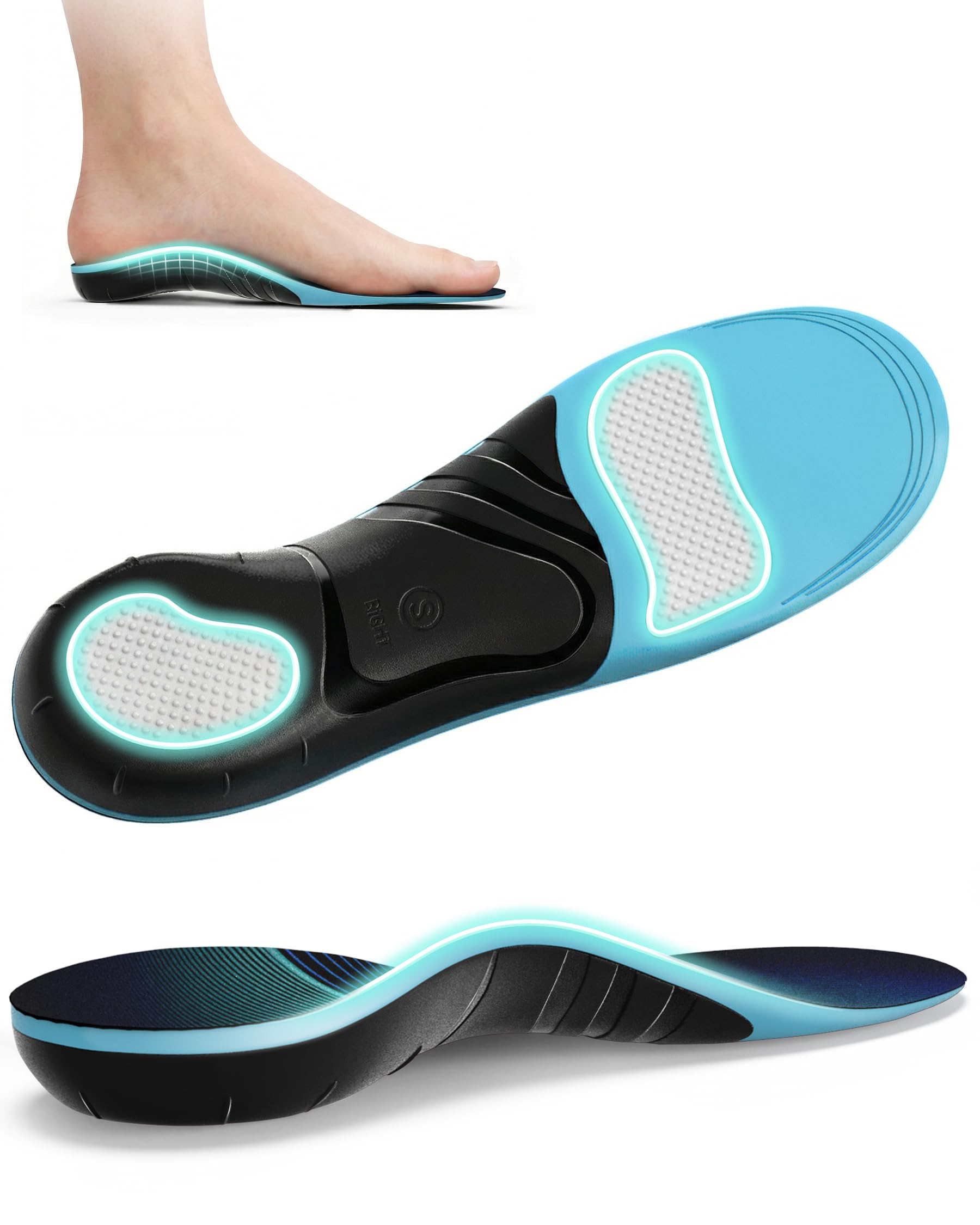 Plantilla Espolón Calcáneo QBK, Plantillas de GEL para Fascitis Plantar, Arco Alto, Pie Plano, XS