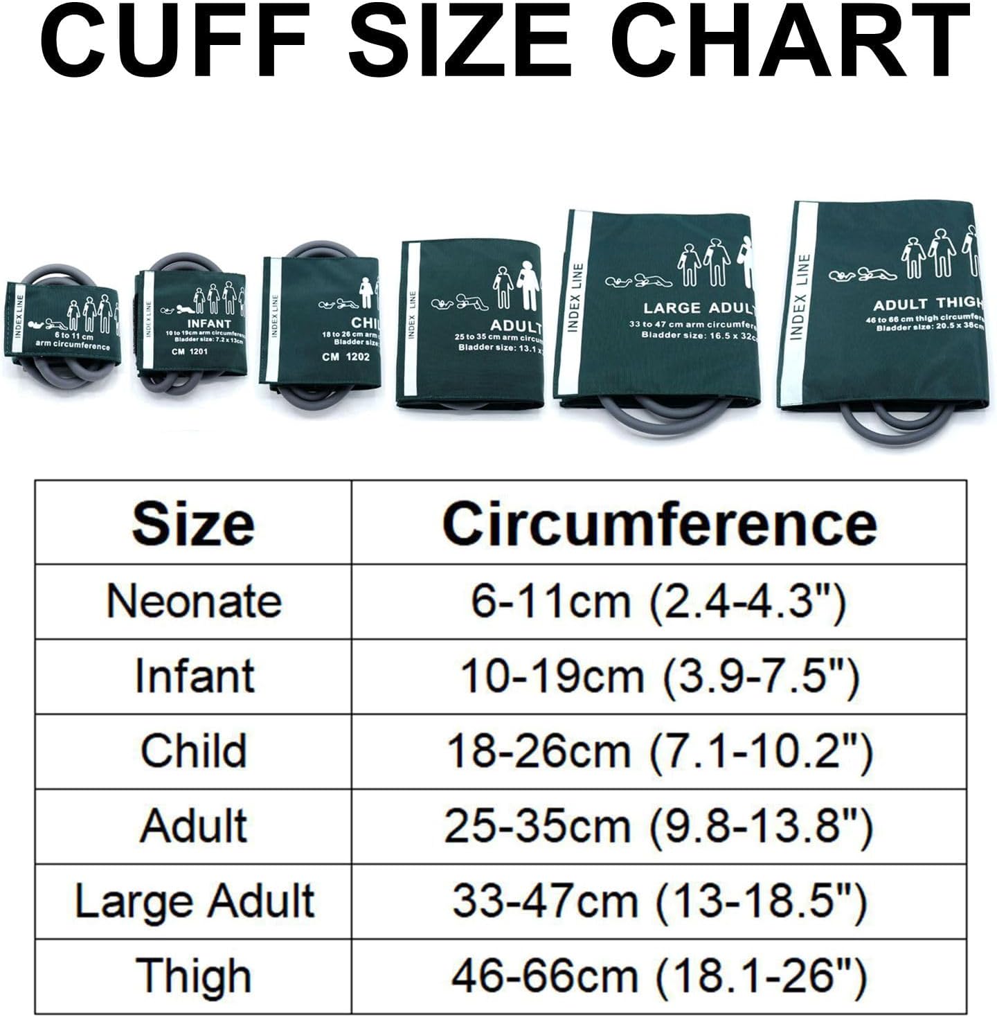 Universal NIBP Cuff with BP12 Connector for Thigh, 46-66 cm Reusable Single Tube Nylon Replacement BP Cuff with Inner Airbag for Blood Pressure Monitor Machine