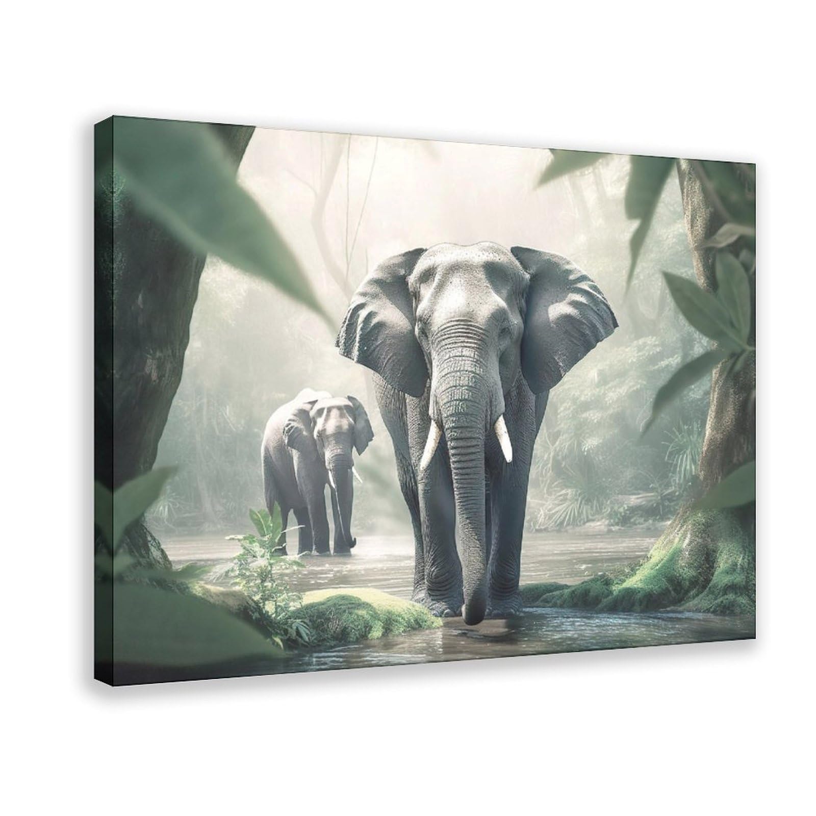 Bareronor Elephant in Jungle Canvas Poster Bedroom Decor Landscape Office Room Decor Gift 24" L X 36" W