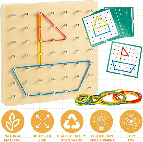 Miniatura 4 de Jenaai Juego de 6 geoboard de madera con bandas de goma, juguetes Montessori gráficos para niños de más de 3 años de edad, material manipulativo,