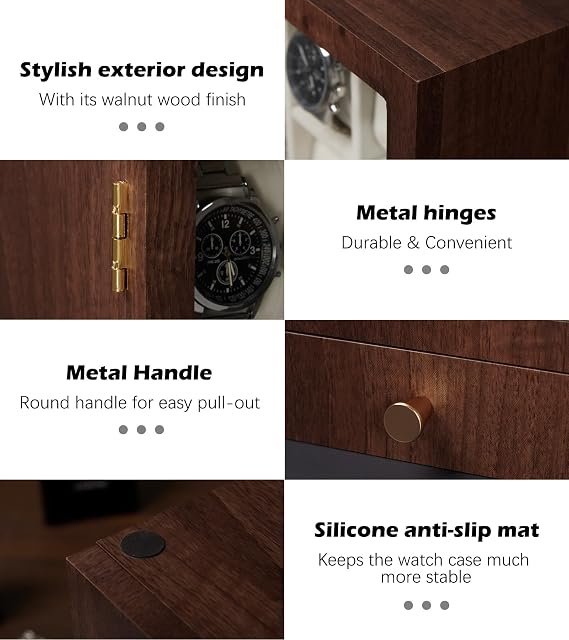 Homde Wooden Watch Box for Men: Display Case with 6 Slots | Organizer for Watches Glasses Jewelry - Nightstand Dresser Display-Clear Dustproof Window for Easy Viewing (M Size)