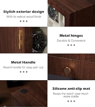 Homde Wooden Watch Box for Men: Display Case with 6 Slots | Organizer for Watches Glasses Jewelry - Nightstand Dresser Display-Clear Dustproof Window for Easy Viewing (M Size)