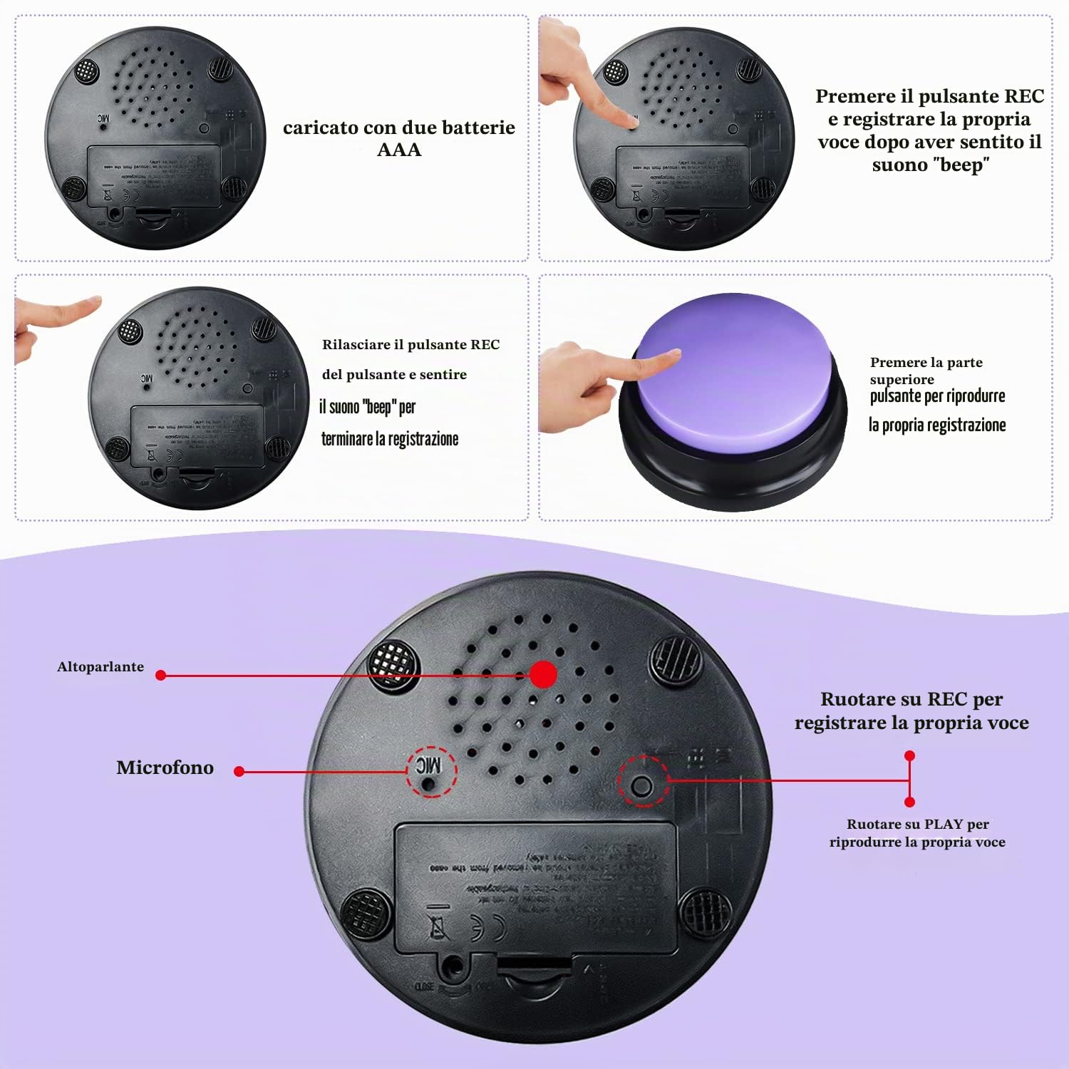 Pulsanti per Cani Parlare Buzzer Button Gioco Interattivo Cane Accessori Clicker per Cani Addestramento 4 Pezzi Recordable Training Answer Buzzers Pulsante Cane Parole Bottoni Parlanti per Cani