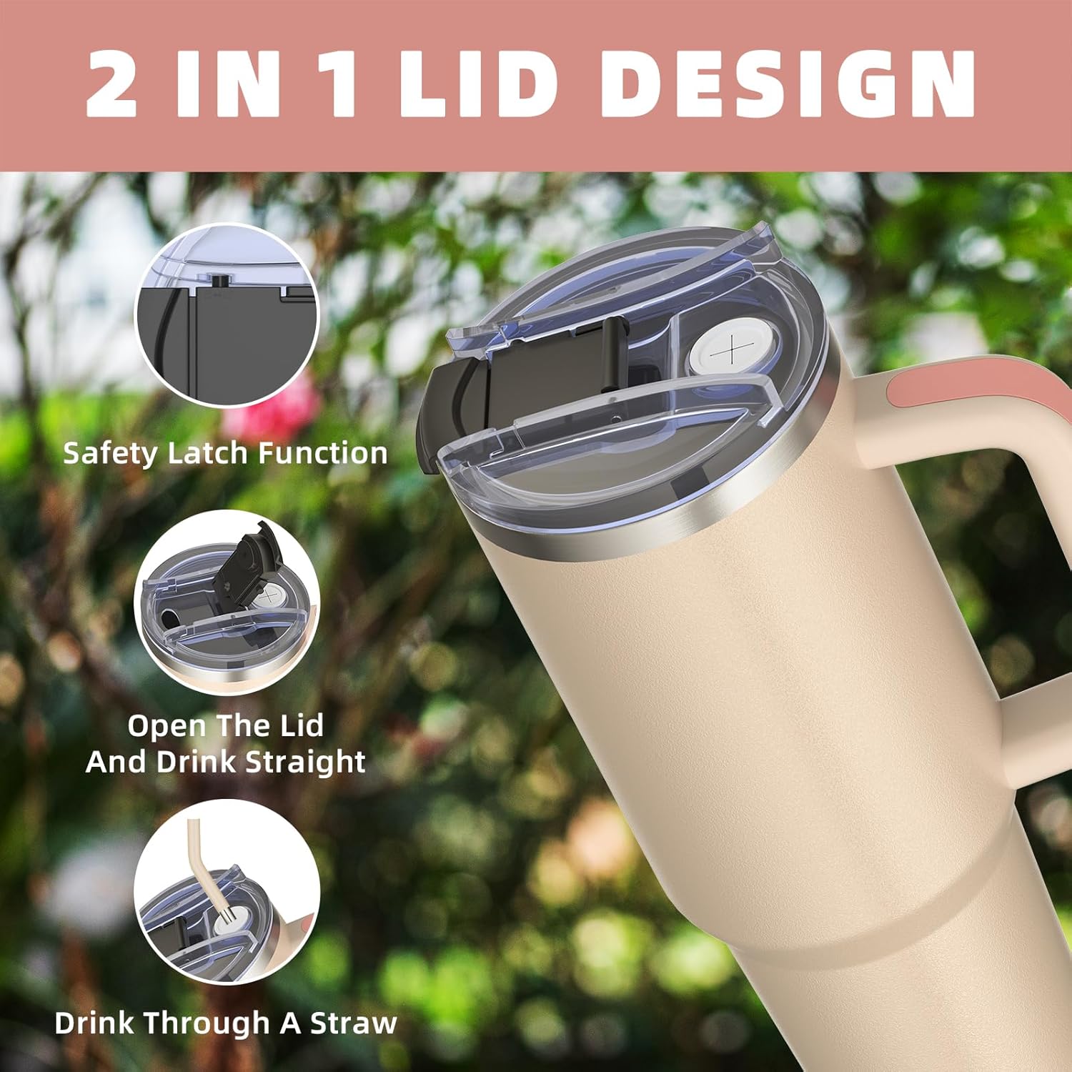 40 oz tumbler with handle and straw,Double Wall Vacuum Reusable Stainless Steel Insulated Water Bottle,With Leak Proof lid and Straw for Iced or Cold Beverages (Rose Quartz) - Image 5