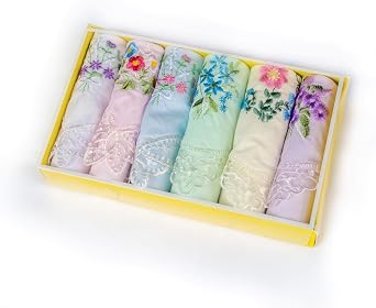 Boxed Ladies Handkerchiefs, Embroidery Women Cotton Handkerchiefs Vintage Floral Lace Hankies 100% soft Cotton Handkerchief