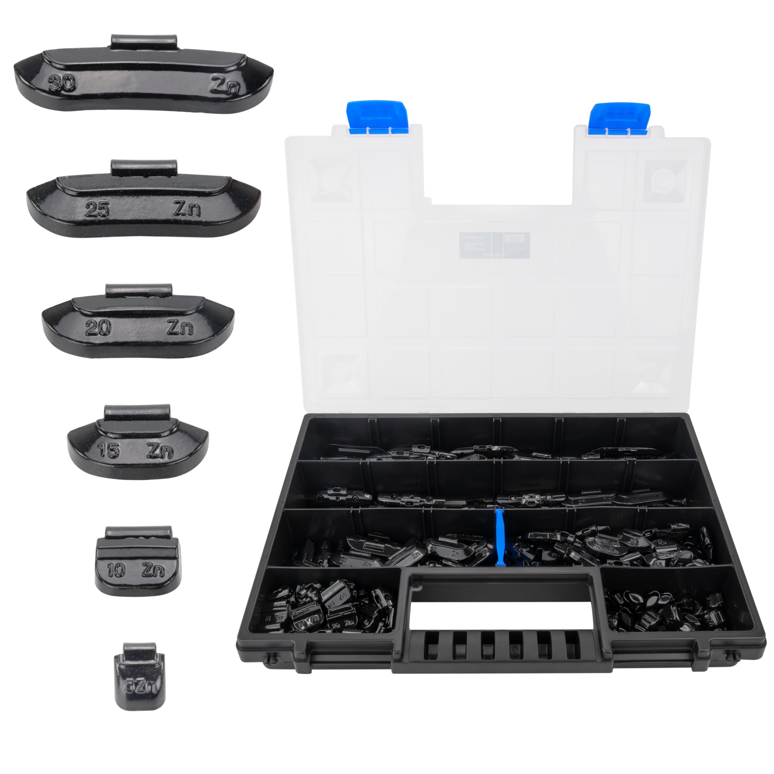 HASKYY Auswuchtgewichte Schlaggewichte Wuchtgewichte 225 TLG. 5-30g für Stahlfelgen inkl. Organizer Systemkoffer